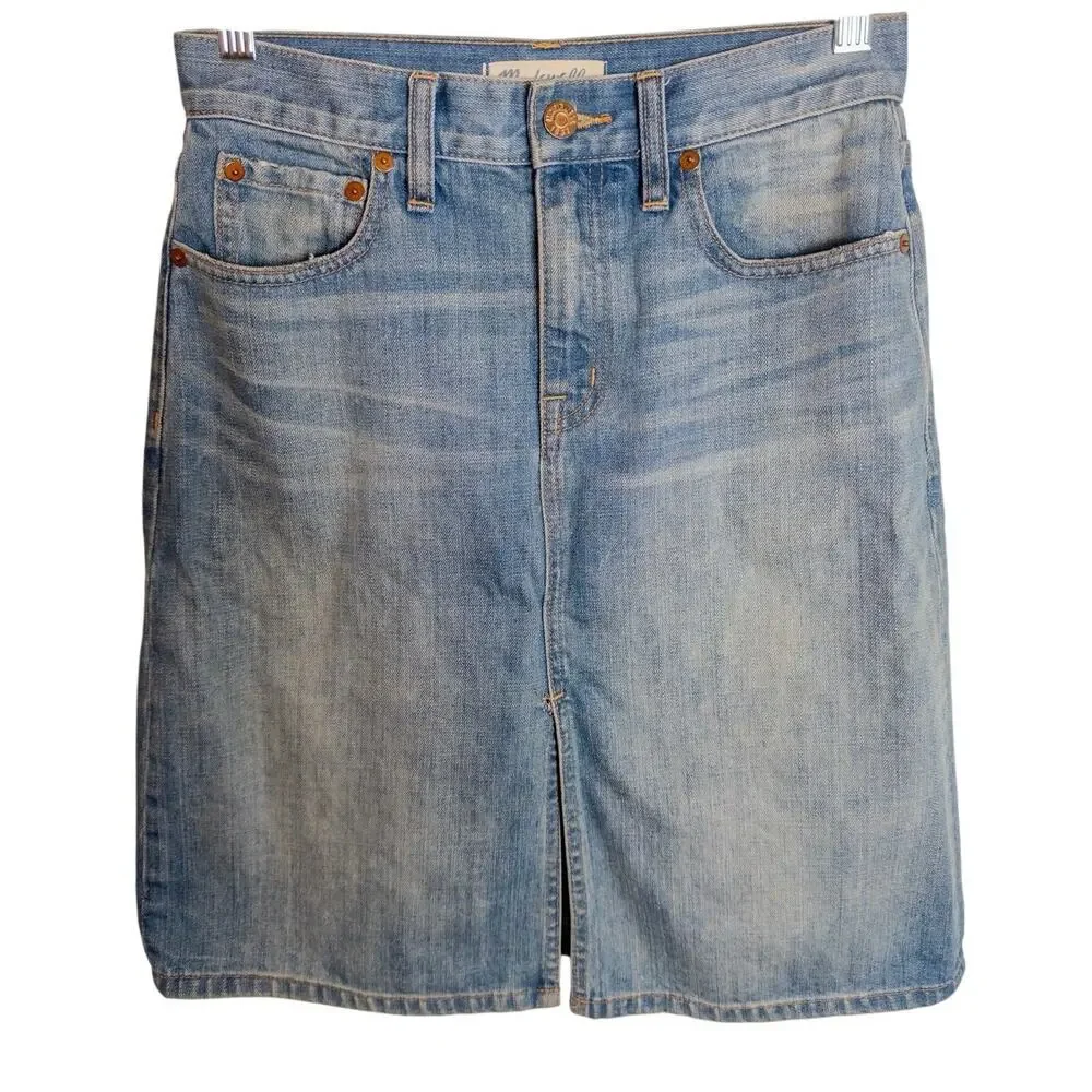 Madewell Light Wash Denim Front Slit Pencil Skirt Size 25